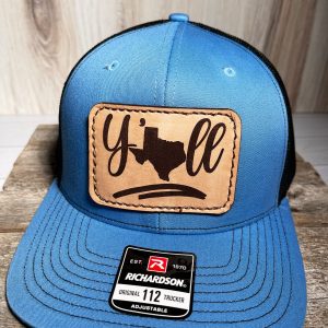 Y'all, Richardson 112 Hat, Real Leather Engraved Patch Sewn On Patch, 112 Richardson Cap, Snapback, Lone Star, Texas Gift, Trucker Style Hat