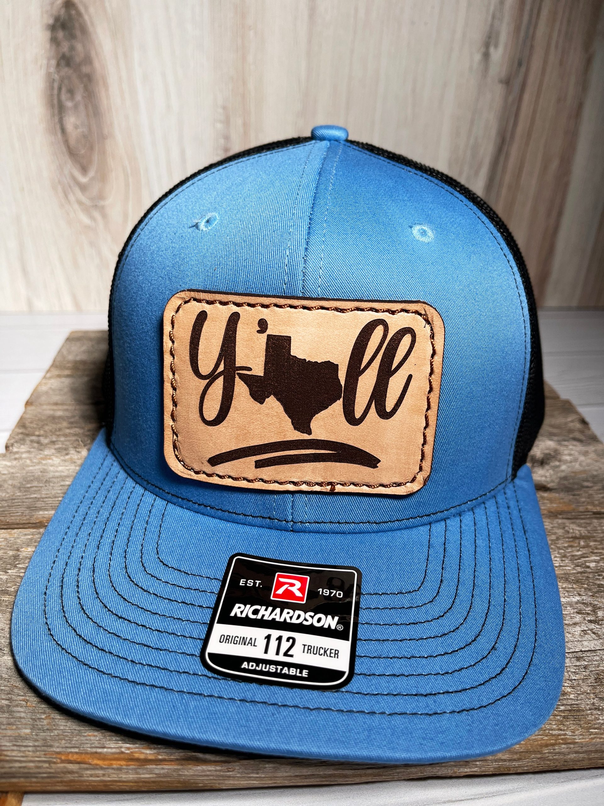 Y'all, Richardson 112 Hat, Real Leather Engraved Patch Sewn On Patch, 112 Richardson Cap, Snapback, Lone Star, Texas Gift, Trucker Style Hat