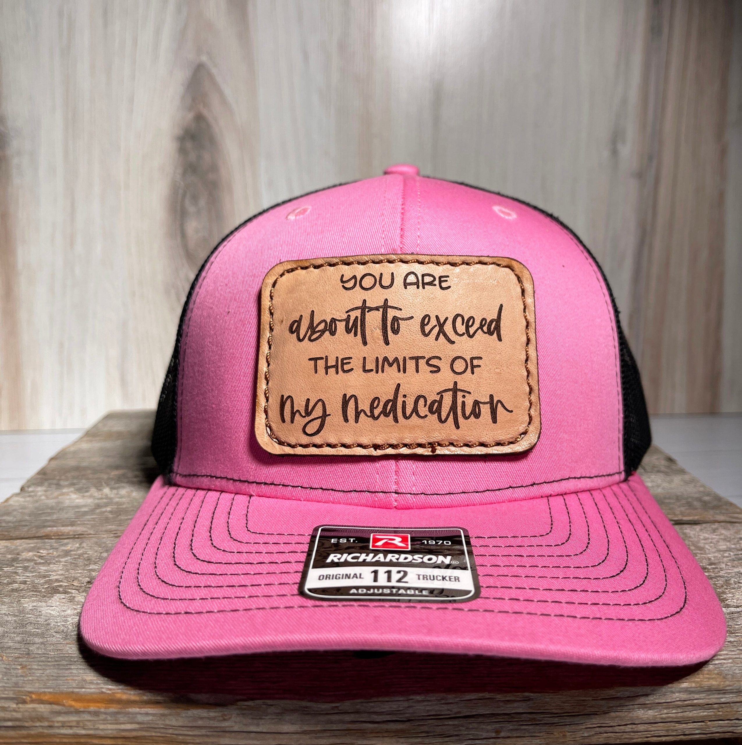 You Are About To Exceed The Limits - Real Leather Patch Hat, Sewn On Patch, Engraved Leather Patch, Richardson 112 Snapback Cap, Trucker Hat - Image 2