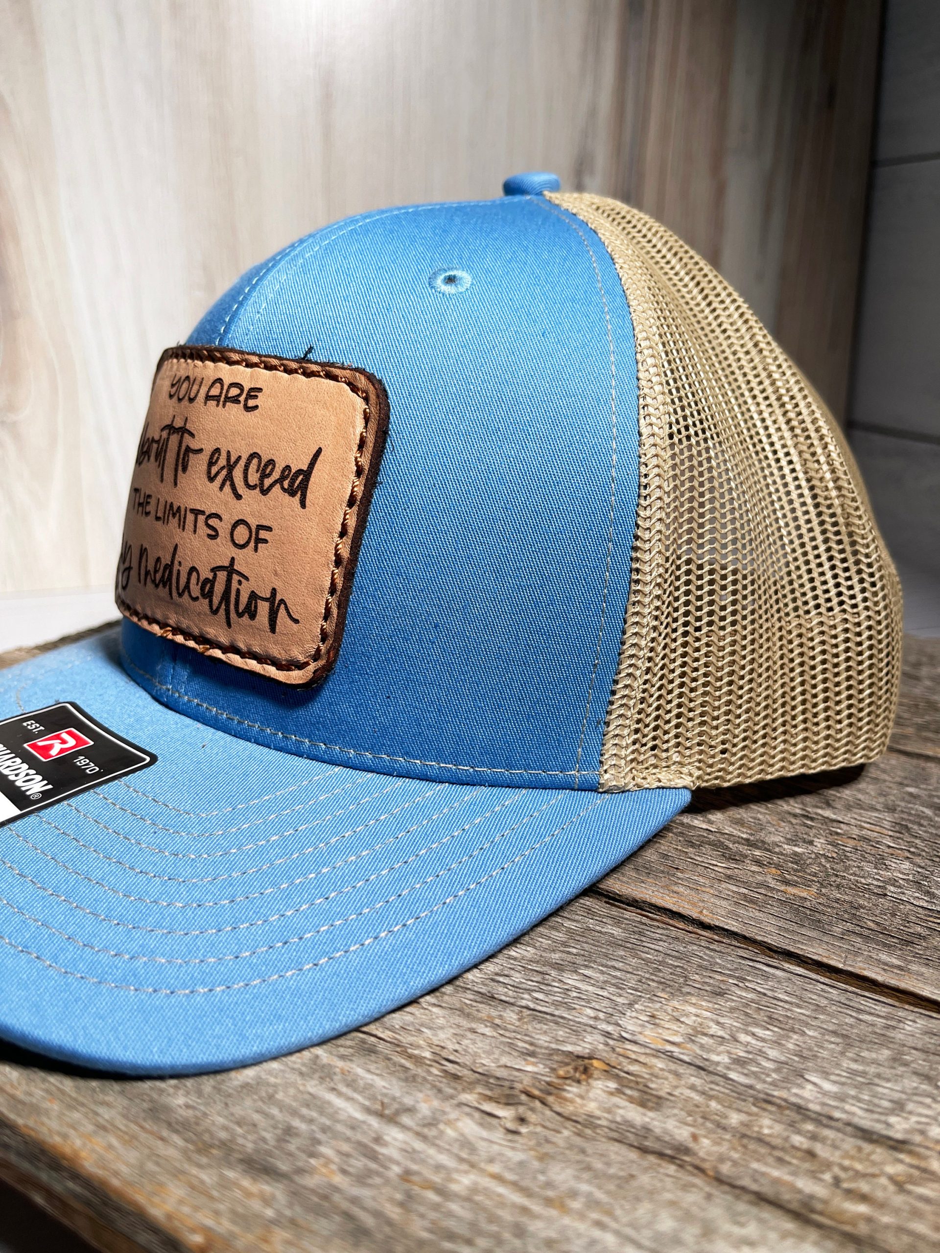 You Are About To Exceed The Limits - Real Leather Patch Hat, Sewn On Patch, Engraved Leather Patch, Richardson 112 Snapback Cap, Trucker Hat - Image 5