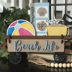 Beach Life Interchangeable Shelf Sitter, Wood Wagon, Raised Shelf, Wood Crate, Mantel Decor, Shelf Sitter, Summer Gift, Student Decor