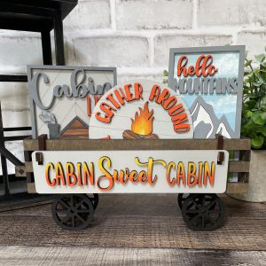 Cabin Sweet Cabin Interchangeable Shelf Sitter, Wood Wagon, Raised Shelf, Wood Crate, Mantel Decor, Shelf Sitter, Vacation / Camping Decor