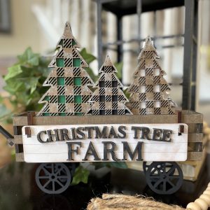 Christmas Tree Farm Interchangeable Shelf Sitter, Wood Wagon, Raised Shelf, Wood Crate, Mantel Decor, Shelf Sitter, Christmas/Winter Decor,