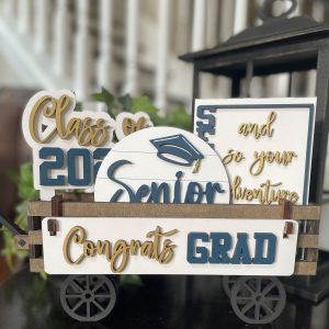 Congrats Grad-Graduation Interchangeable Shelf Sitter, Wood Wagon, Raised Shelf, Wood Crate, Mantel Decor, Shelf Sitter, Student Decor