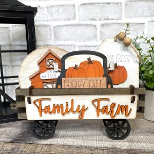 Family Farm Fall Pumpkins Interchangeable Shelf Sitter, Wood Wagon, Raised Shelf, Wood Crate, Mantel Decor, Shelf Sitter, Party Gift, Fall