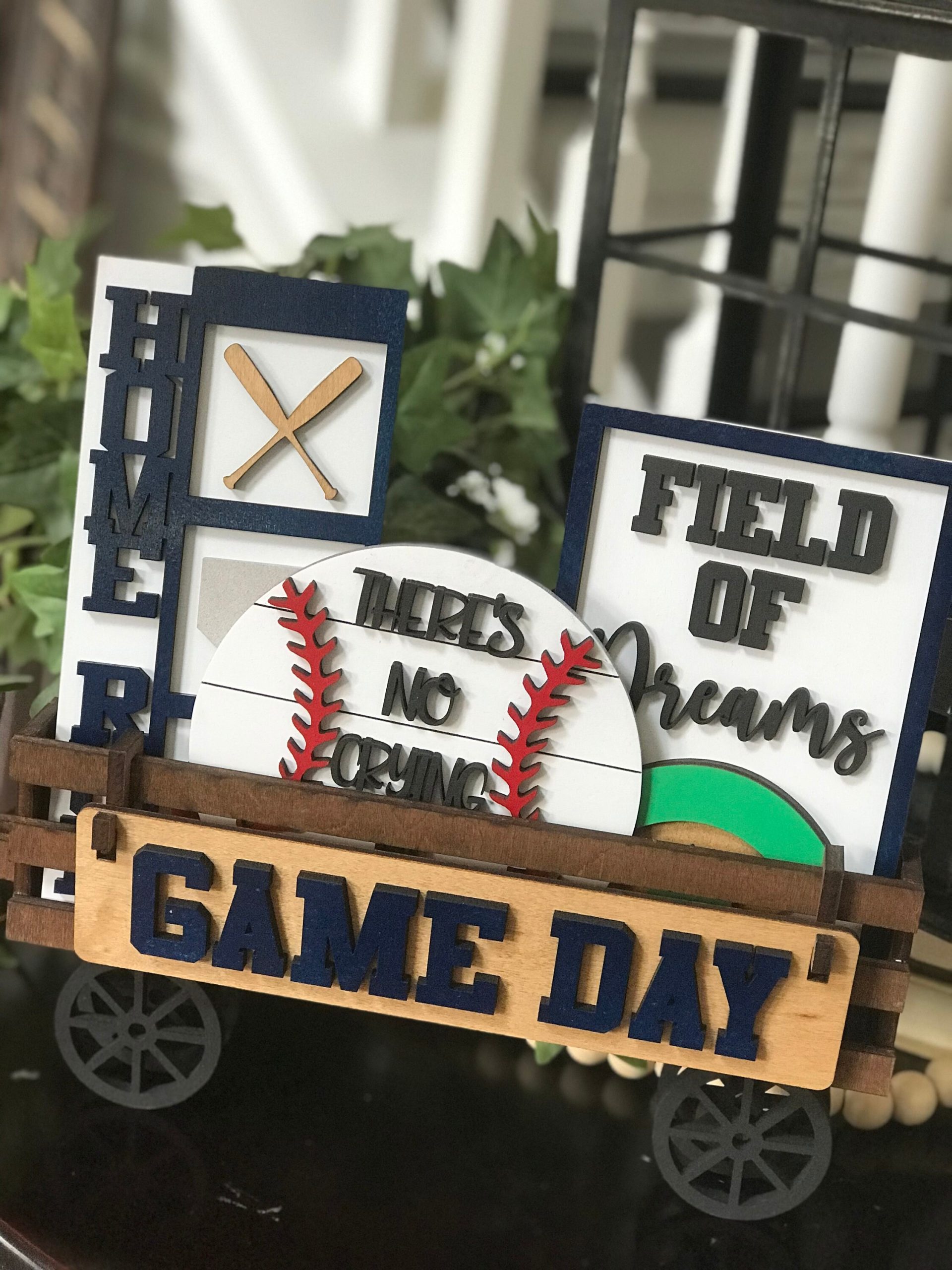 Game Day - Baseball Interchangeable Shelf Sitter, Wood Wagon, Raised Shelf, Wood Crate, Mantel Decor, Shelf Sitter, Athlete Decor - Baseball - Image 3