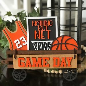 Game Day - Basketball Interchangeable Shelf Sitter, Wood Wagon, Raised Shelf, Wood Crate, Mantel Decor, Shelf Sitter, Athlete - Basketball