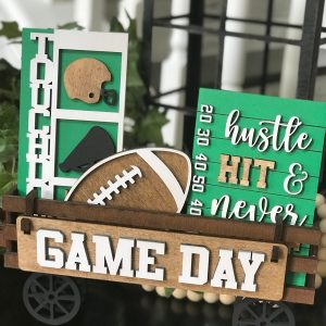 Game Day - Football Interchangeable Shelf Sitter, Wood Wagon, Raised Shelf, Wood Crate, Mantel Decor, Shelf Sitter, Athlete Decor - Football