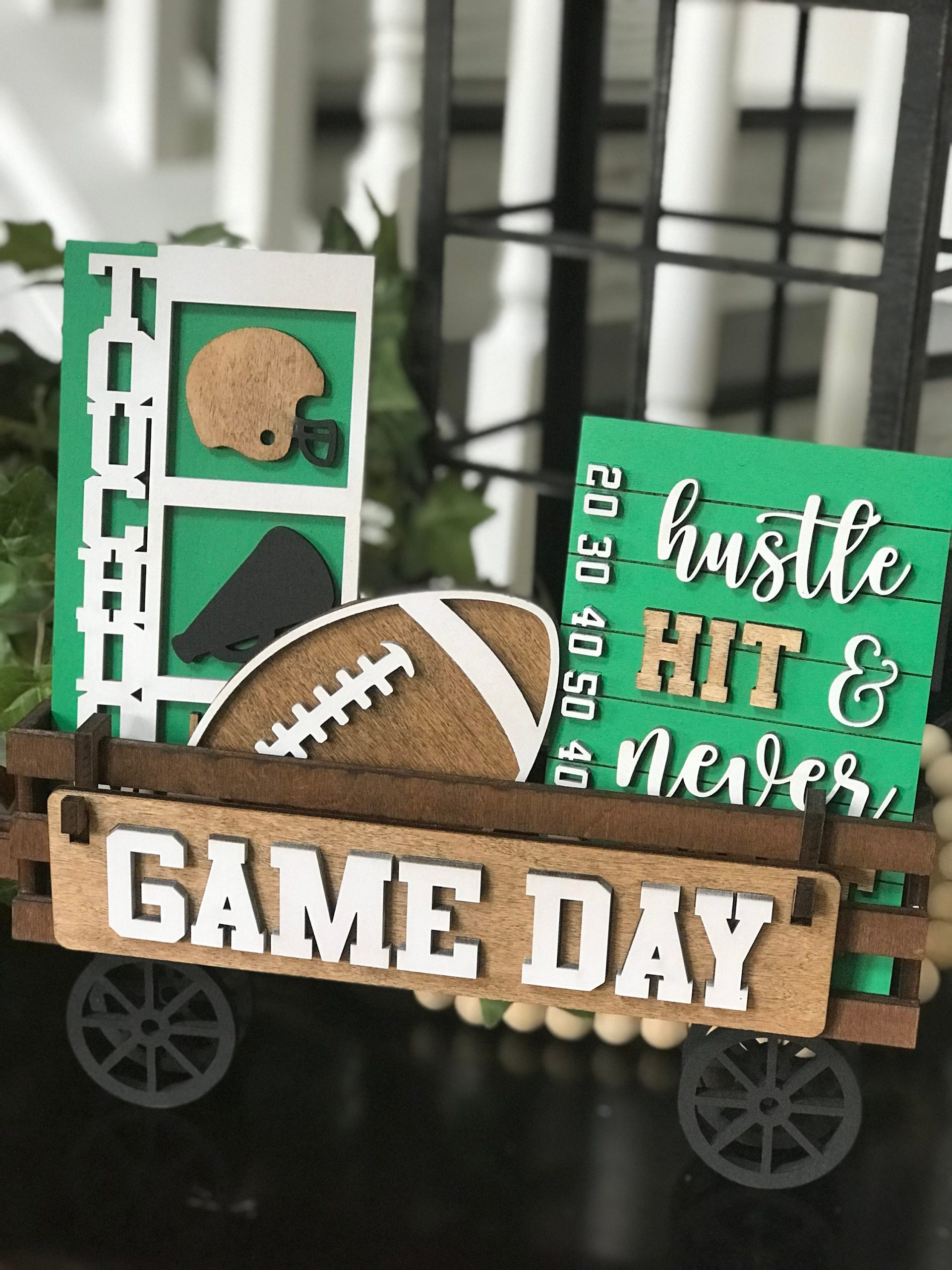 Game Day - Football Interchangeable Shelf Sitter, Wood Wagon, Raised Shelf, Wood Crate, Mantel Decor, Shelf Sitter, Athlete Decor - Football