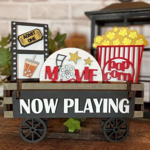 Now Playing Interchangeable Shelf Sitter, Wood Wagon, Raised Shelf, Wood Crate, Mantel Decor, Shelf Sitter, Movies, Snack Bar, Concession