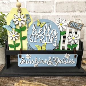 Sunshine & Daisies Interchangeable Shelf Sitter, Wood Wagon, Raised Shelf, Wood Crate, Mantel Decor, Shelf Sitter, Summer, Flowers, Spring