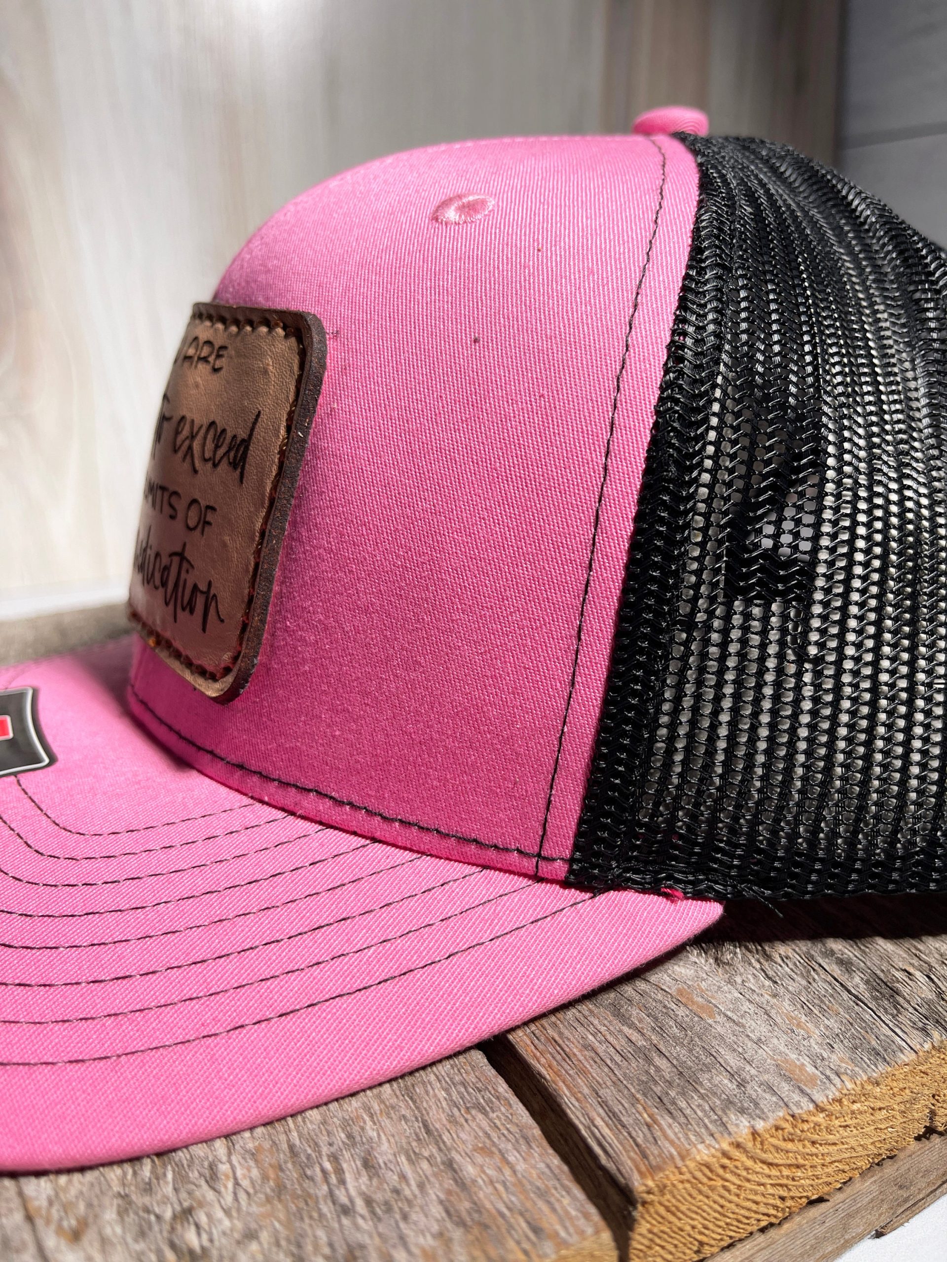 You Are About To Exceed The Limits - Real Leather Patch Hat, Sewn On Patch, Engraved Leather Patch, Richardson 112 Snapback Cap, Trucker Hat - Image 4