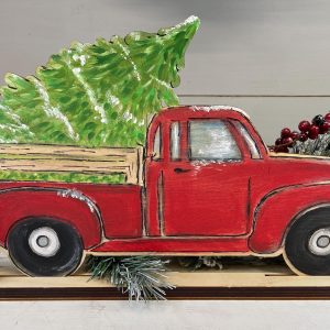 Vintage Pickup Truck With Christmas Tree, Unfinished Standing Christmas Decor, Christmas DIY Kit, Christmas Wood Project, Paint & Assemble