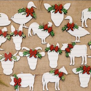 Farm Animal Christmas Ornaments, Laser Cut Hand-Painted Wood Ornaments, Shiplap Style Rustic Holiday Decor, Farmhouse Tree Decorations