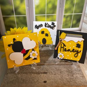 Bee-Themed DIY Wood Kit or Finished Decor – 6"x6" Squares – Honey Pot, Bee Kind Hive, and Queen Bee Herself - Bee Decor, Gift for Crafter