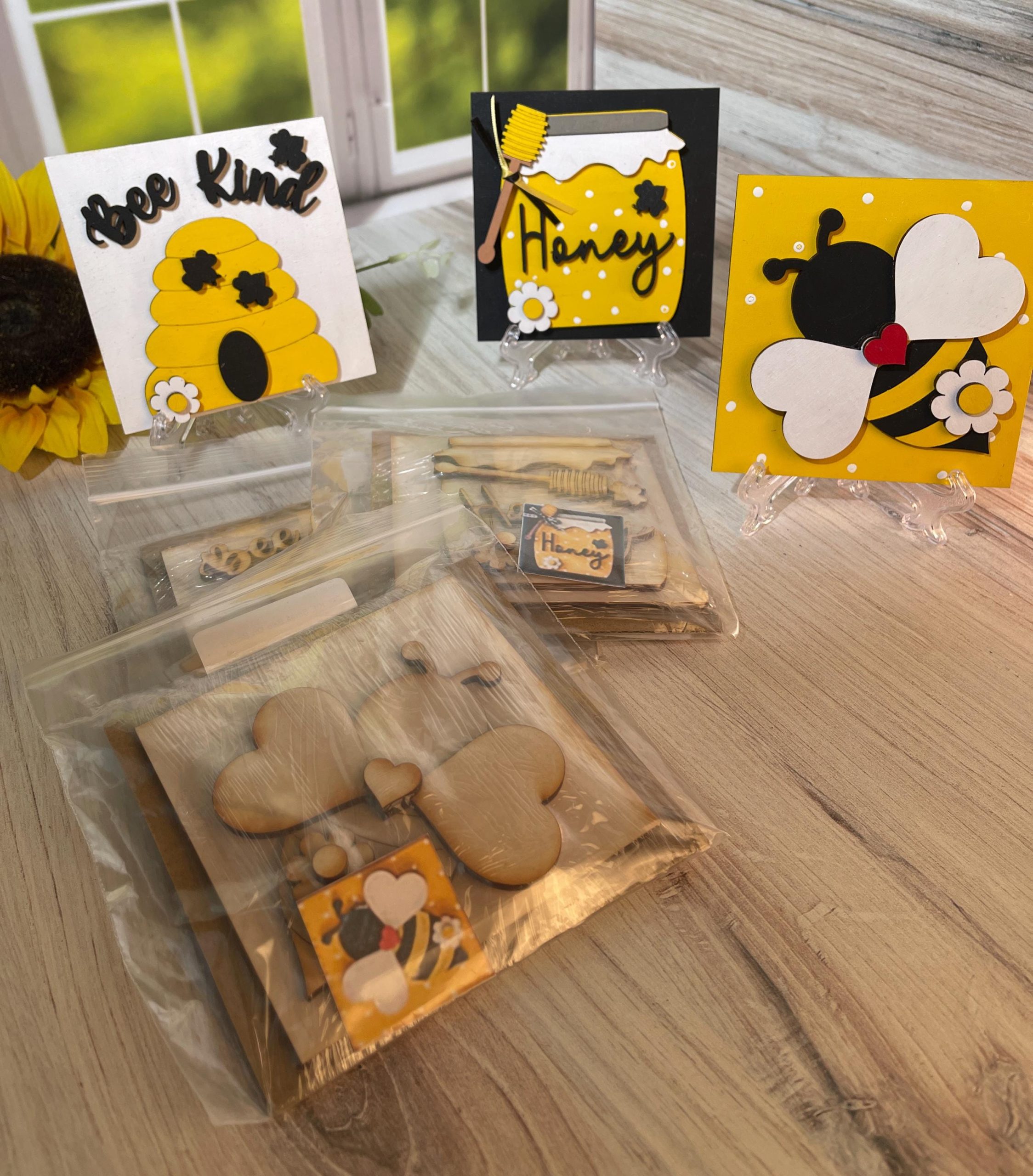 Bee-Themed DIY Wood Kit or Finished Decor – 6"x6" Squares – Honey Pot, Bee Kind Hive, and Queen Bee Herself - Bee Decor, Gift for Crafter - Image 2