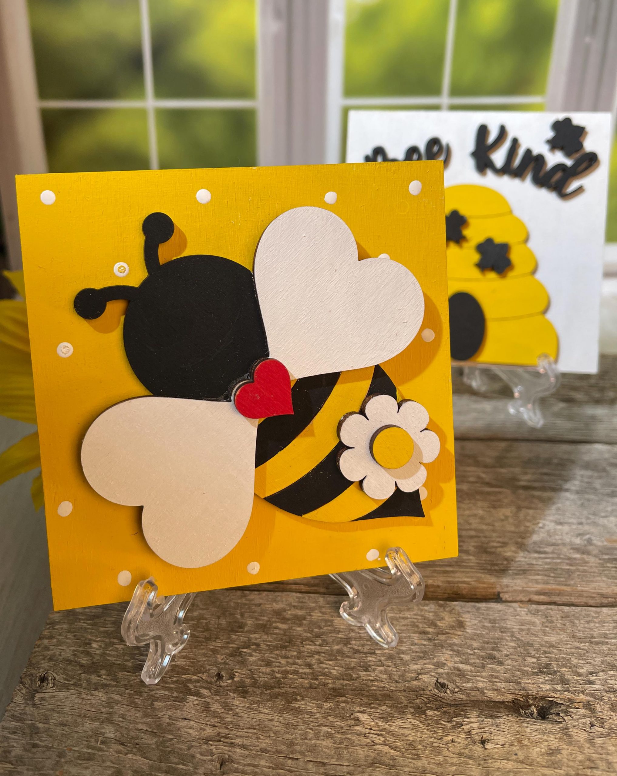 Bee-Themed DIY Wood Kit or Finished Decor – 6"x6" Squares – Honey Pot, Bee Kind Hive, and Queen Bee Herself - Bee Decor, Gift for Crafter - Image 3