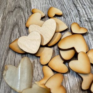 Wood Hearts, Lot of Small Wood Hearts, Hearts for Projects, Bag of All Sizes of Wood Hearts, Remove Masking On One Side for A Clean Heart.