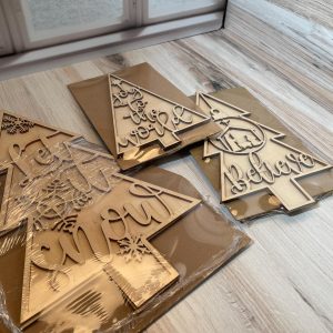 DIY Unpainted Wood Christmas Tree Set, 3 Piece Holiday Craft Kit, Laser Cut Decorative Trees, For Tiered Tray, Mantel, or Tabletop Decor, "A
