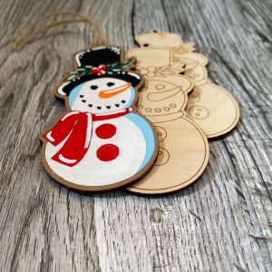 DIY Snowman Ornament Kit, Unfinished Wood Christmas Ornament, Laser Cut Snowman Craft, Holiday Paint Kit, Baltic Birch Winter Decoration