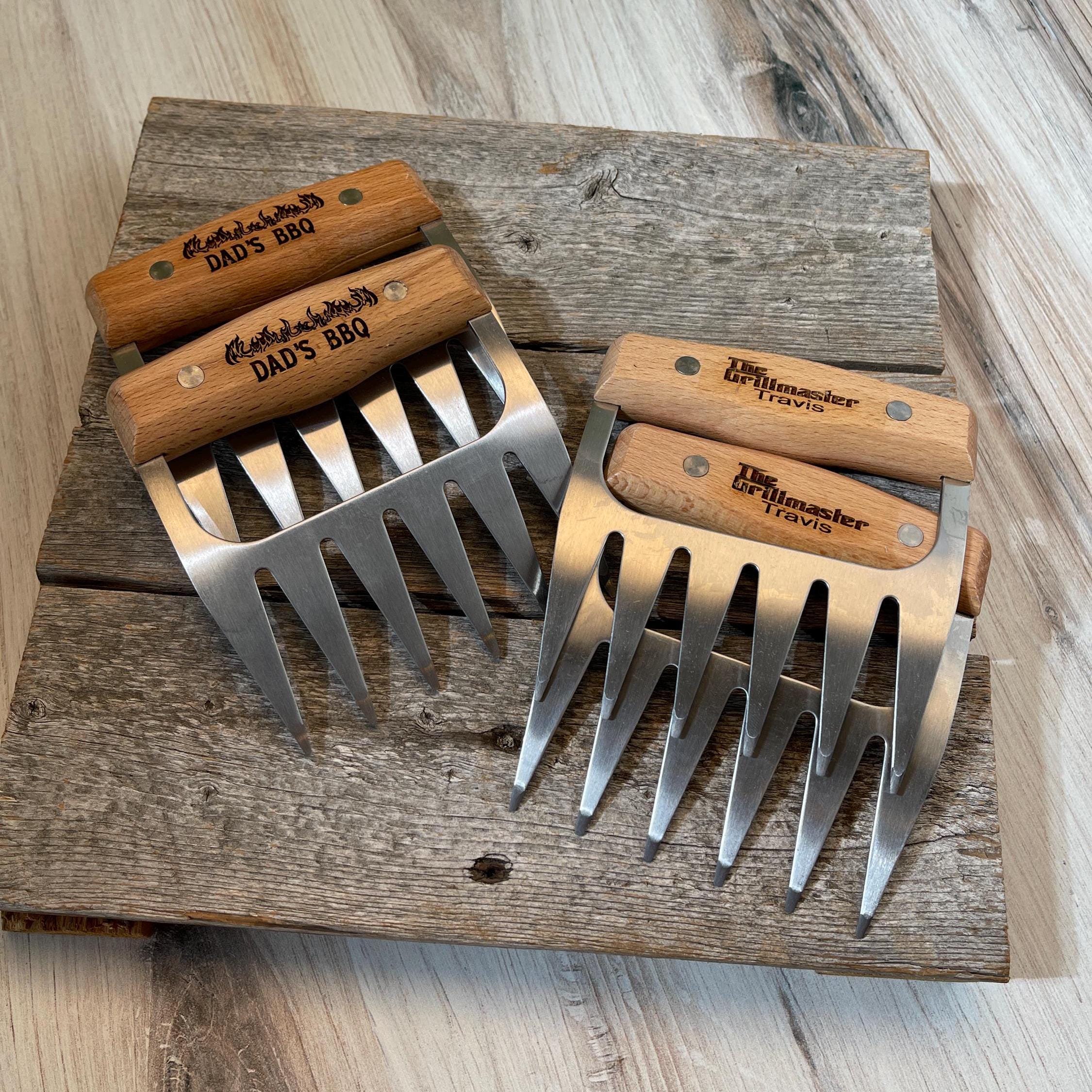 Personalized BBQ Meat Claw Shredders, Wooden Meat Claws, Stainless Steel BBQ Tools, Custom Meat Shredders, Gift for Him, Grilling Gift