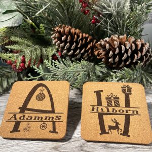 Christmas Monogrammed Personalized Cork Drink Coasters, Monogrammed Coaster, Cork Coaster, Christmas Coaster, Gift for Family