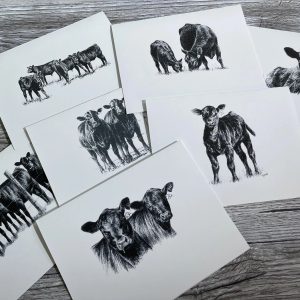 Hand-Drawn Cow Notecard Set of Seven Unique Pencil Art Designs, Cattle Notecards, Farmhouse Stationary, Gift for Rancher, Gift for Cow Lover