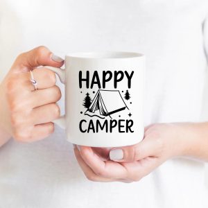 Tent Camper Coffee Mug, Ceramic Camping Mug, Happy Camper Gift, 11 oz or 15 oz Coffee Cup, Outdoors Coffee Mug, Gift for Campers, Camper Mug