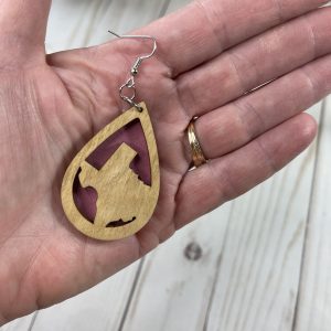Texas Earring, Teardrop Earring, Wood Earring, TX Earring, Wood & Leather Earring, Gift For Her, Texan, Texas Jewelry, Wood Leather Jewelry