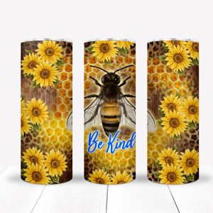 Be Kind Tumbler, Bee & Sunflower Skinny Tumbler, Personalized Tumbler, 20 oz tumbler, SS Tumbler, Gift For Her, Gift For Bee Lover. Bee Kind