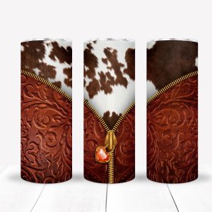 Zipped Cowhide & Leather Tumbler, Leather Skinny Tumbler, Cowhide Tumbler, Personalized Tumbler, 20 oz tumbler, Gift For Her Western Tumbler