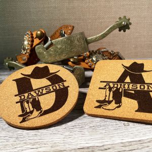 Western Monogrammed Personalized Cork Drink Coasters, Western Initial Coaster, Cork Coaster, Western Coaster, Western Theme, Cowboy Coaster
